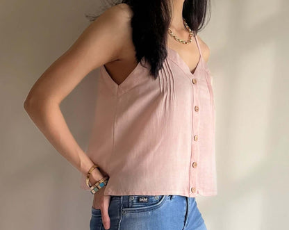 Bella Embroidered Blush Pink Top - Perfect for a casual hangout with friends at a flea market. Custom Size Available.