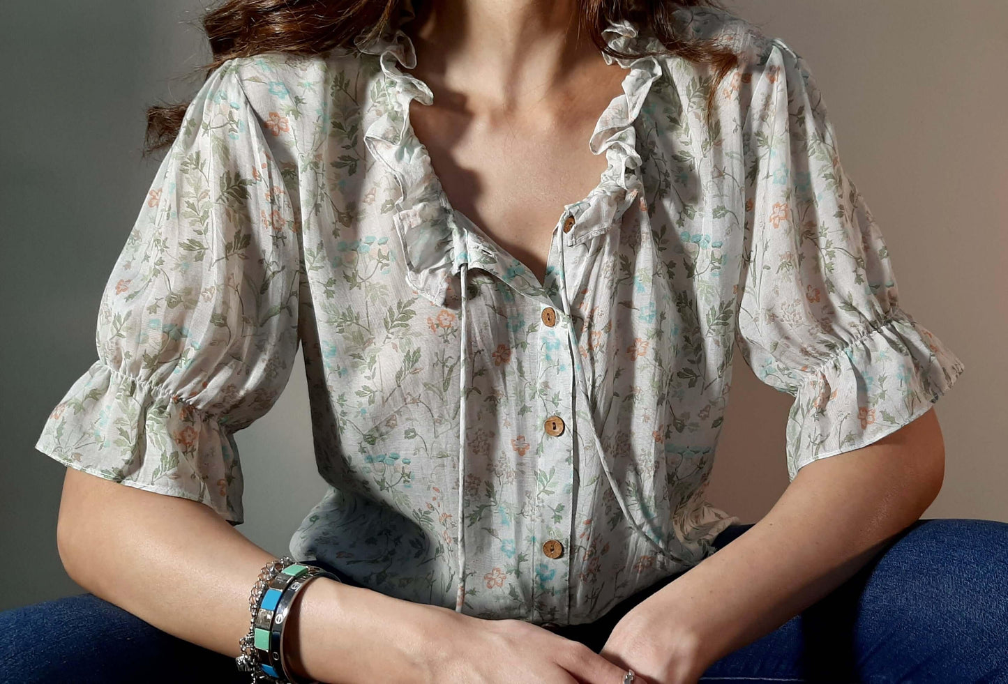 Brighten up your wardrobe with the Floral Mojito Shirt from Bo & Co Store - perfect for summer outings and events, Available in L Size