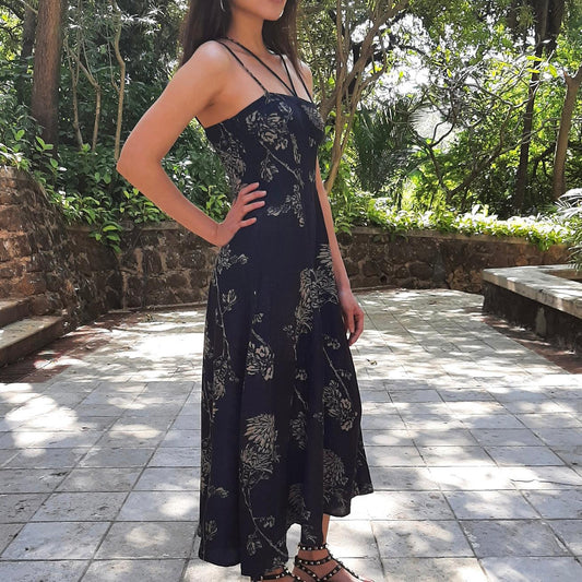 Navy Print Maxi Dress - Perfect for a Beach Wedding or a Summer Party, Available in XS Size