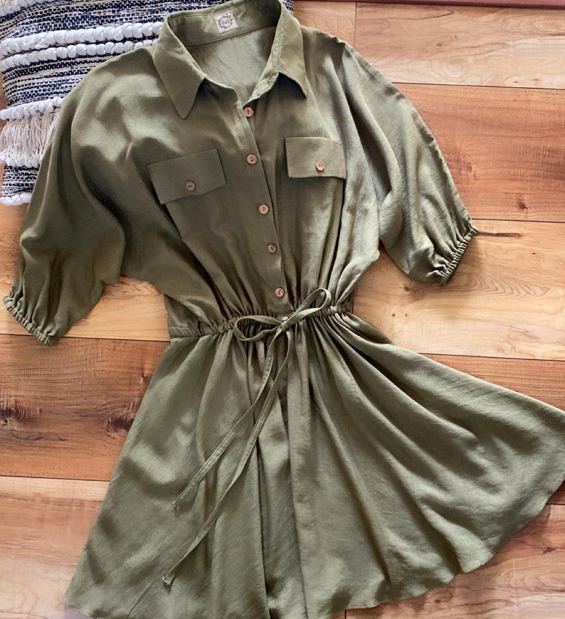 Stay stylish and comfortable in Bo & Co's Olive Short Dress. Perfect for any occasion, S Size Available