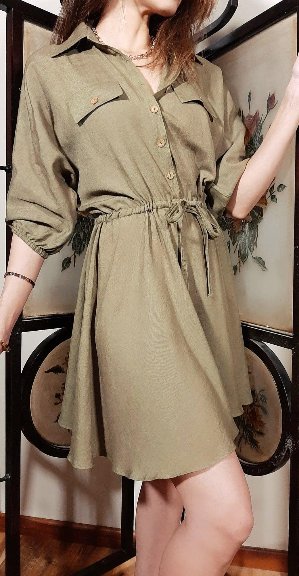 Stay stylish and comfortable in Bo & Co's Olive Short Dress. Perfect for any occasion, M Size Available