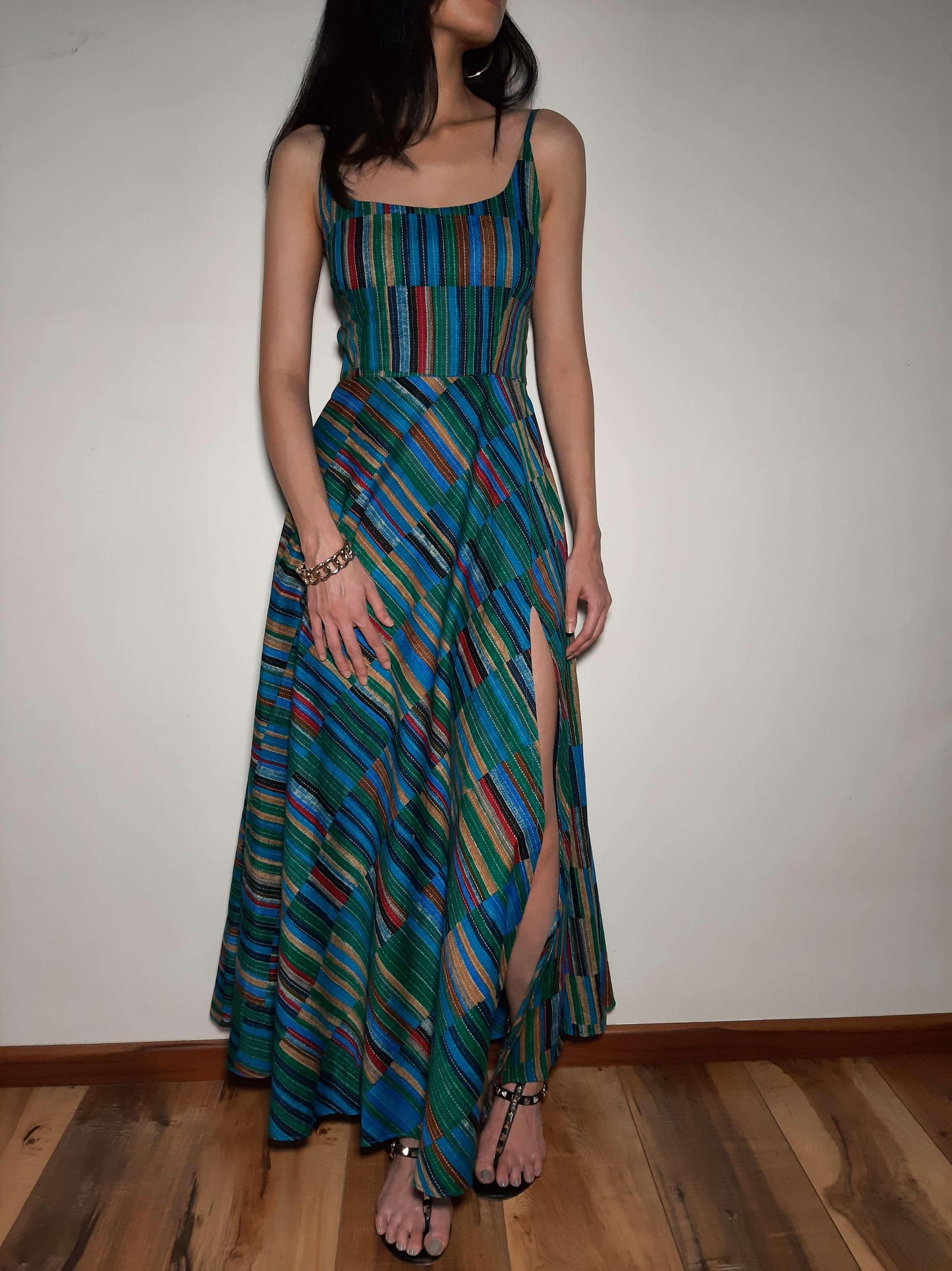 Bo and Co Store's Electric Maxi Dress in S size for a luxurious bohemian look